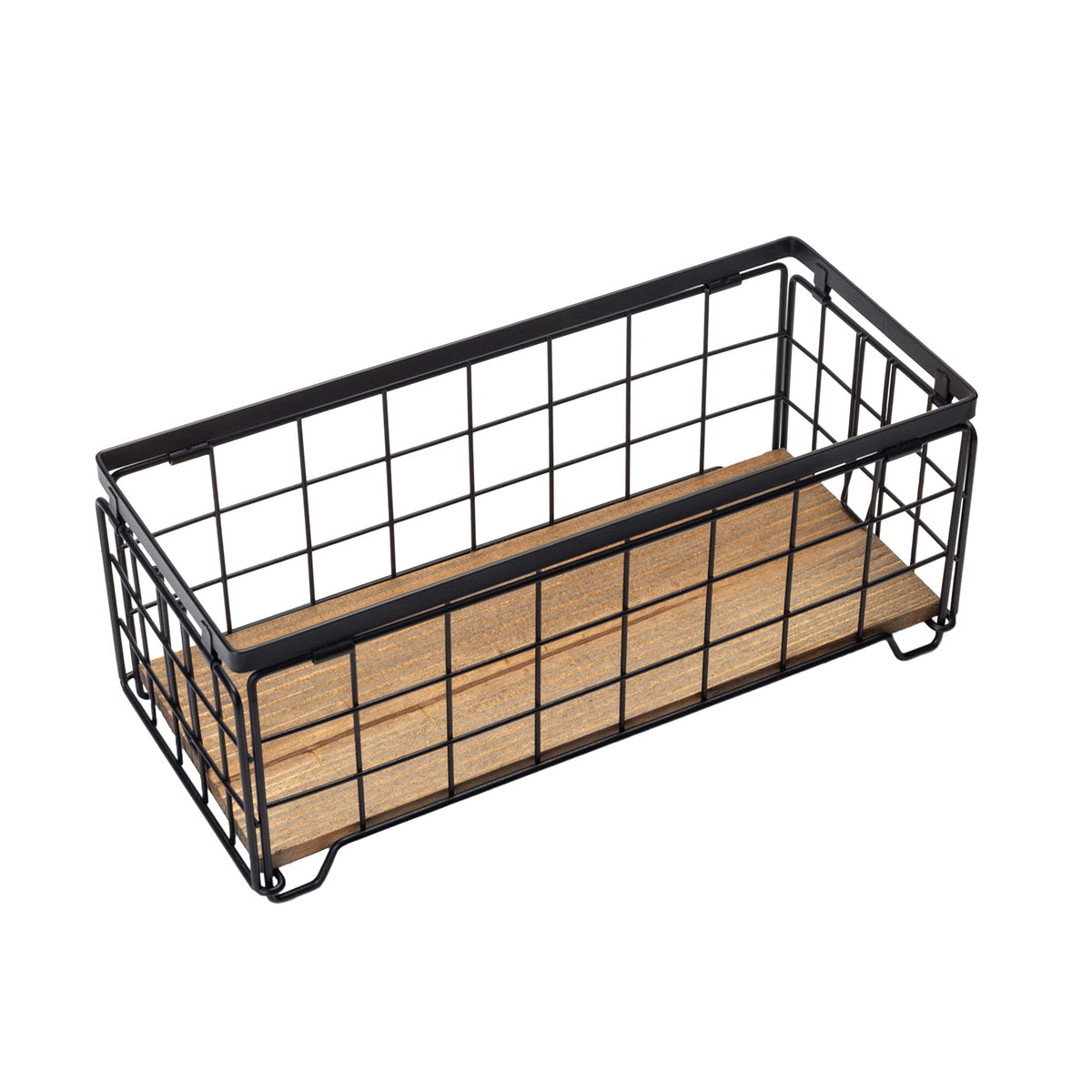 Metal Wire Storage Basket, Toilet Paper Roll Holder Wood Base Countertop Decor Box Toilet Tank Shelf Cabinet Organizer for Bathroom Pantry Garage Bedroom Livingroom (Cream White (2 Pack))