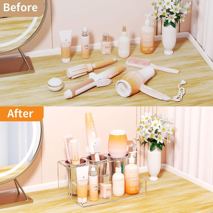 NIUBEE Acrylic Hair Tool Organizer,Hair Blow Dryer Holder with 3 Cups,Clear