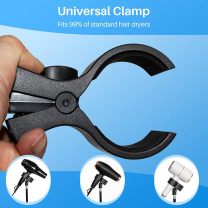 Shouken Adjustable Hands-Free Hair Dryer Stand Holder-64.4 inches,360 Degree Rotation,Blow Dryer Holder Countertop With Non-Slip Tripod and Universal Clip