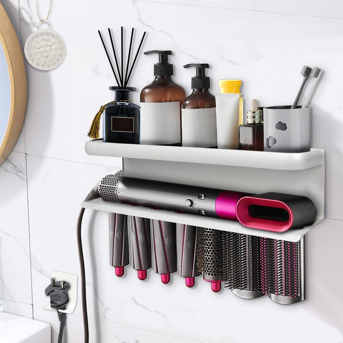 Airwrap Storage Holder Compatible with Dyson Airwrap Curling Iron Wall Mounted Storage Rack Holder for Home Organizer (with Comb) Black