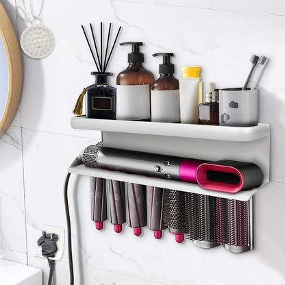 Airwrap Storage Holder Compatible with Dyson Airwrap Curling Iron Wall Mounted Storage Rack Holder for Home Organizer (with Comb) Black