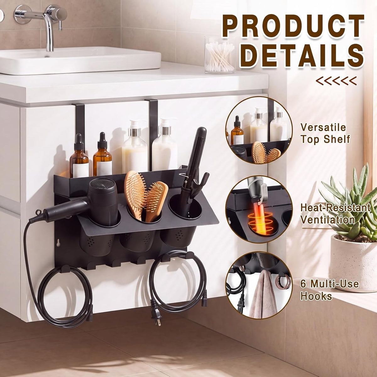 Domensi Hair Tool Organizer Wall Mount Hair Dryer Holder for Cabinet Door