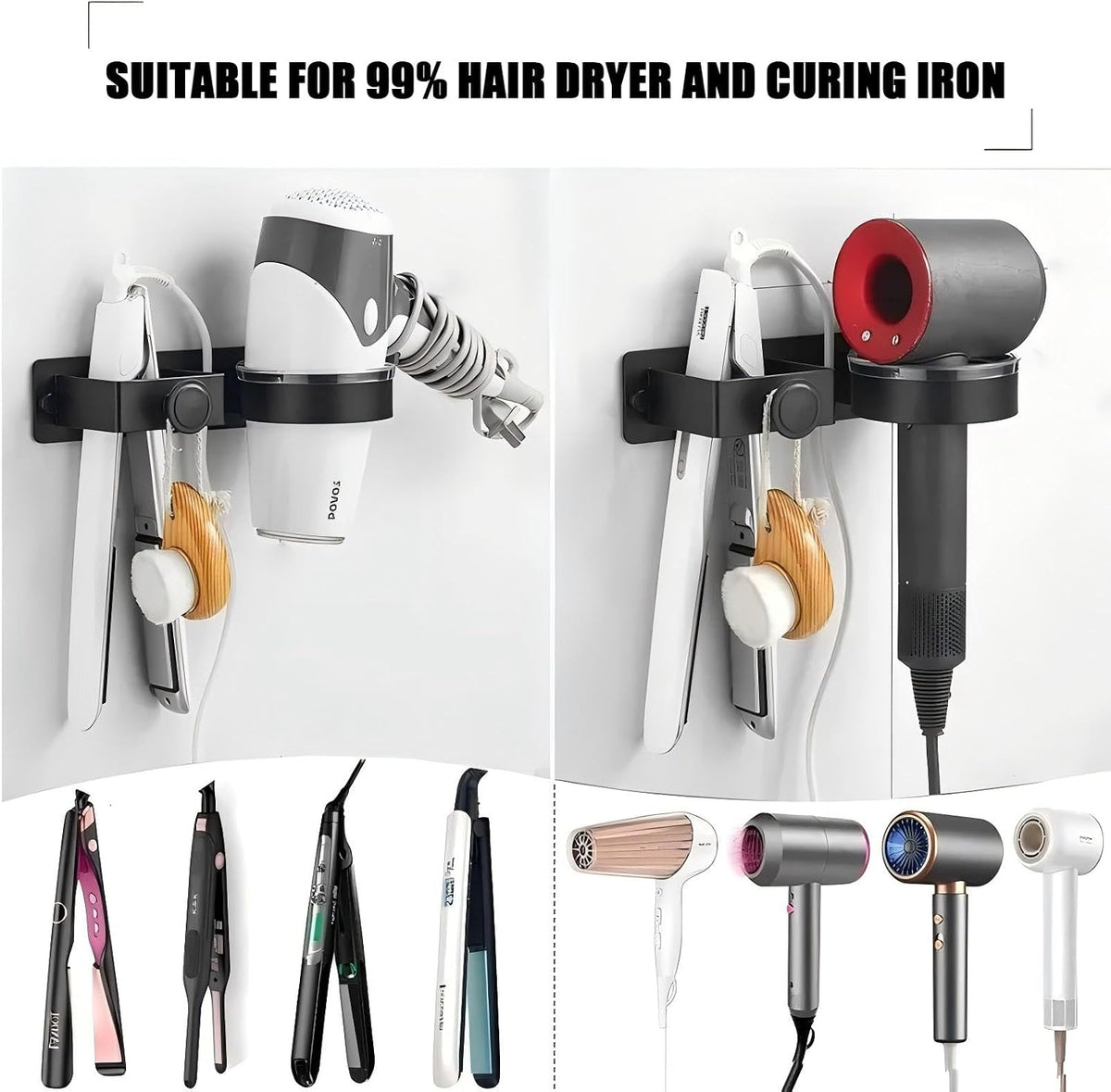 Wall Mounted Holder For Hair Dryer and Straightener