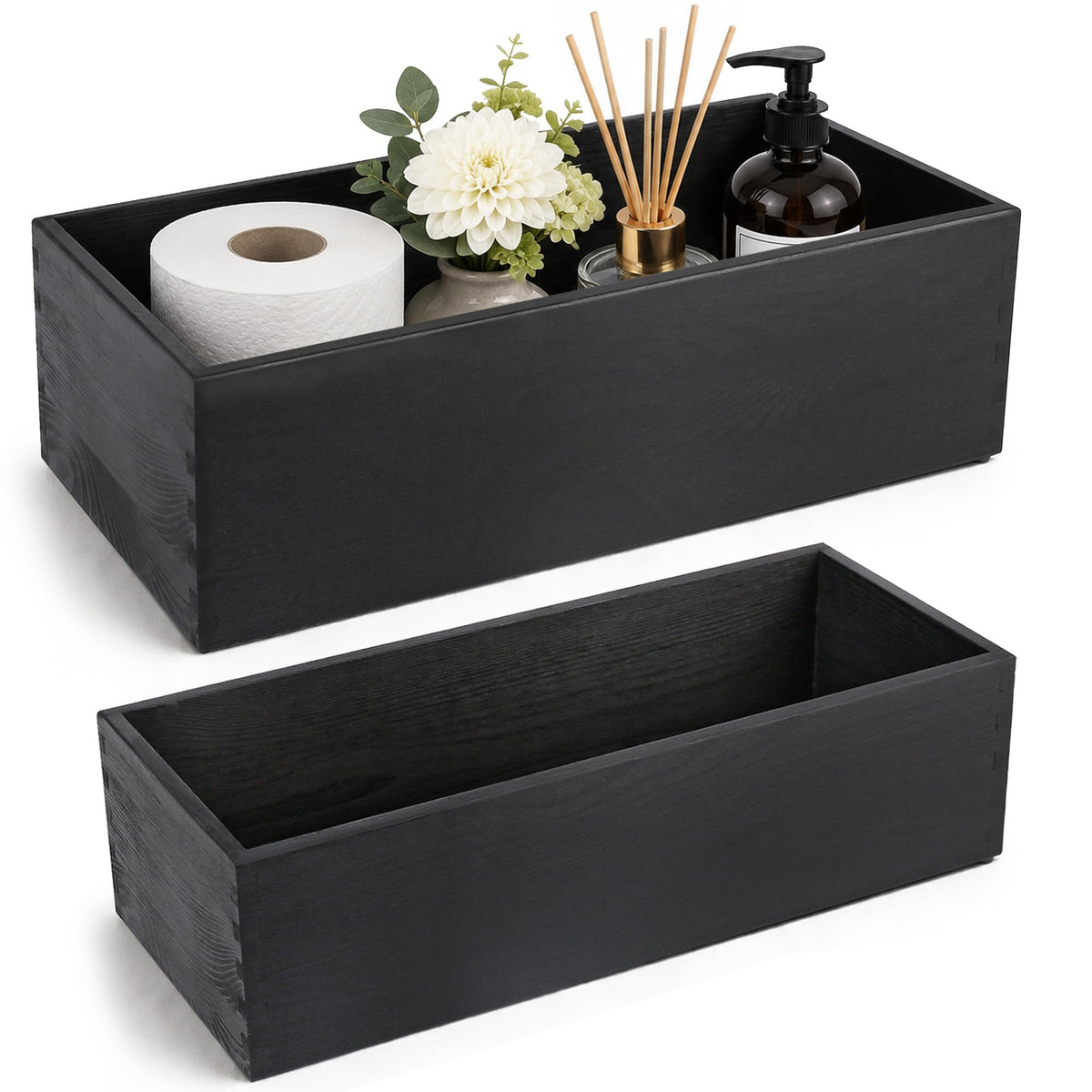 LotFancy Bathroom Decor Box, 2 Sized Wooden Toilet Paper Storage Basket