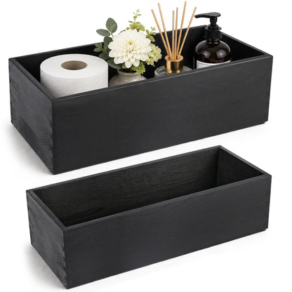 LotFancy Bathroom Decor Box, 2 Sized Wooden Toilet Paper Storage Basket