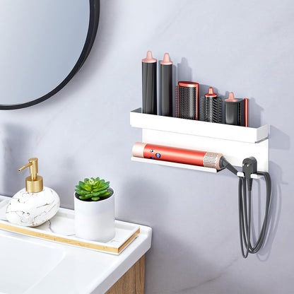 Storage Hair Dryer Holder for Curling Iron Accessories, Hair Tool Organizer Wall Mount, Curling Iron Holder, Bathroom Hair Straightener Holder Stand for Styler Attachments Organizer, White