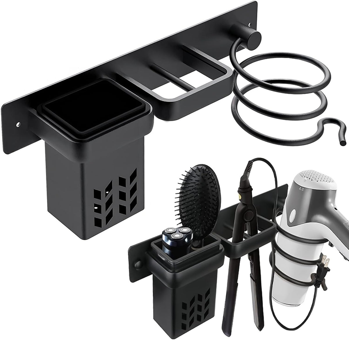 Hair Dryer Holder Wall Mounted Bathroom Blow Dryer Rack Organizer, Black