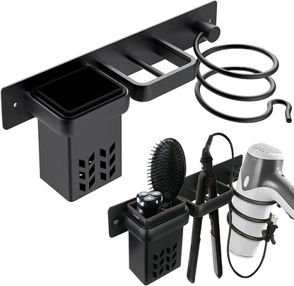 Hair Dryer Holder Wall Mounted Bathroom Blow Dryer Rack Organizer, Black