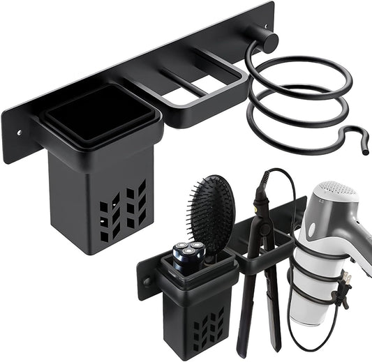 Hair Dryer Holder Wall Mounted Bathroom Blow Dryer Rack Organizer, Black
