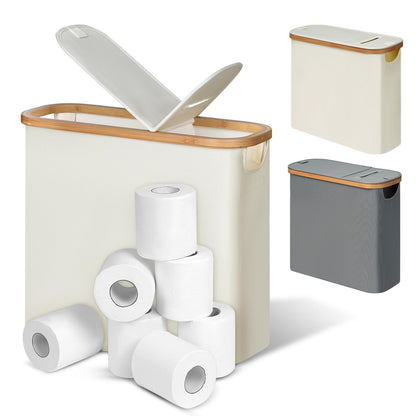 efluky Toilet Paper Basket 28L, Toilet Paper Holder with Lid for Bathroom, Free Standing Storage Organizer Holds Up to 9-12 Rolls (White, 1)