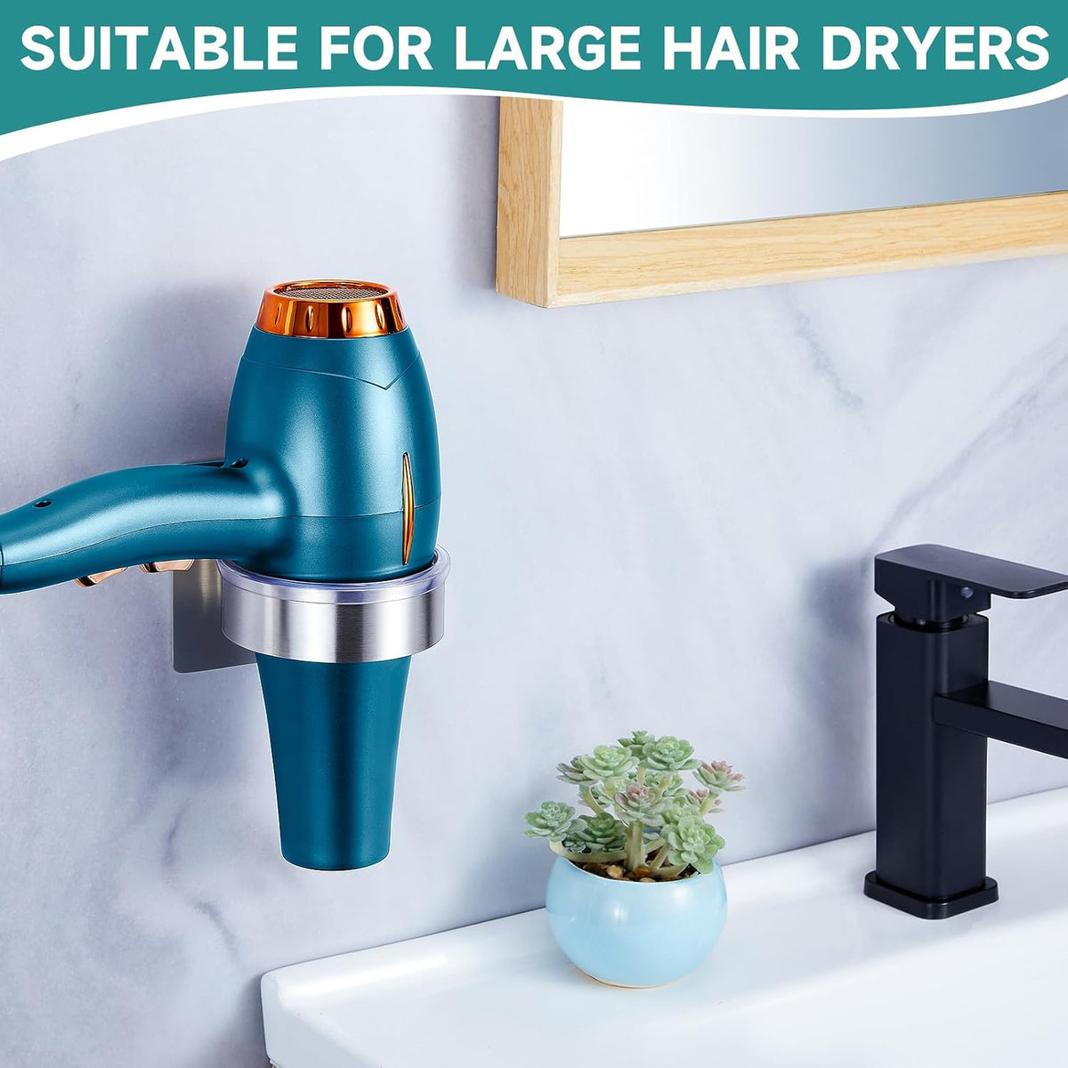 Hair Dryer Holder Wall Mount, Blow Dryer Holder Wall, Adhesive Hair Dryer Hanger, Blow Dryer Organizer, Hair Tools Organizer for Bathroom Salon Barber Shop Hotel (Silver)
