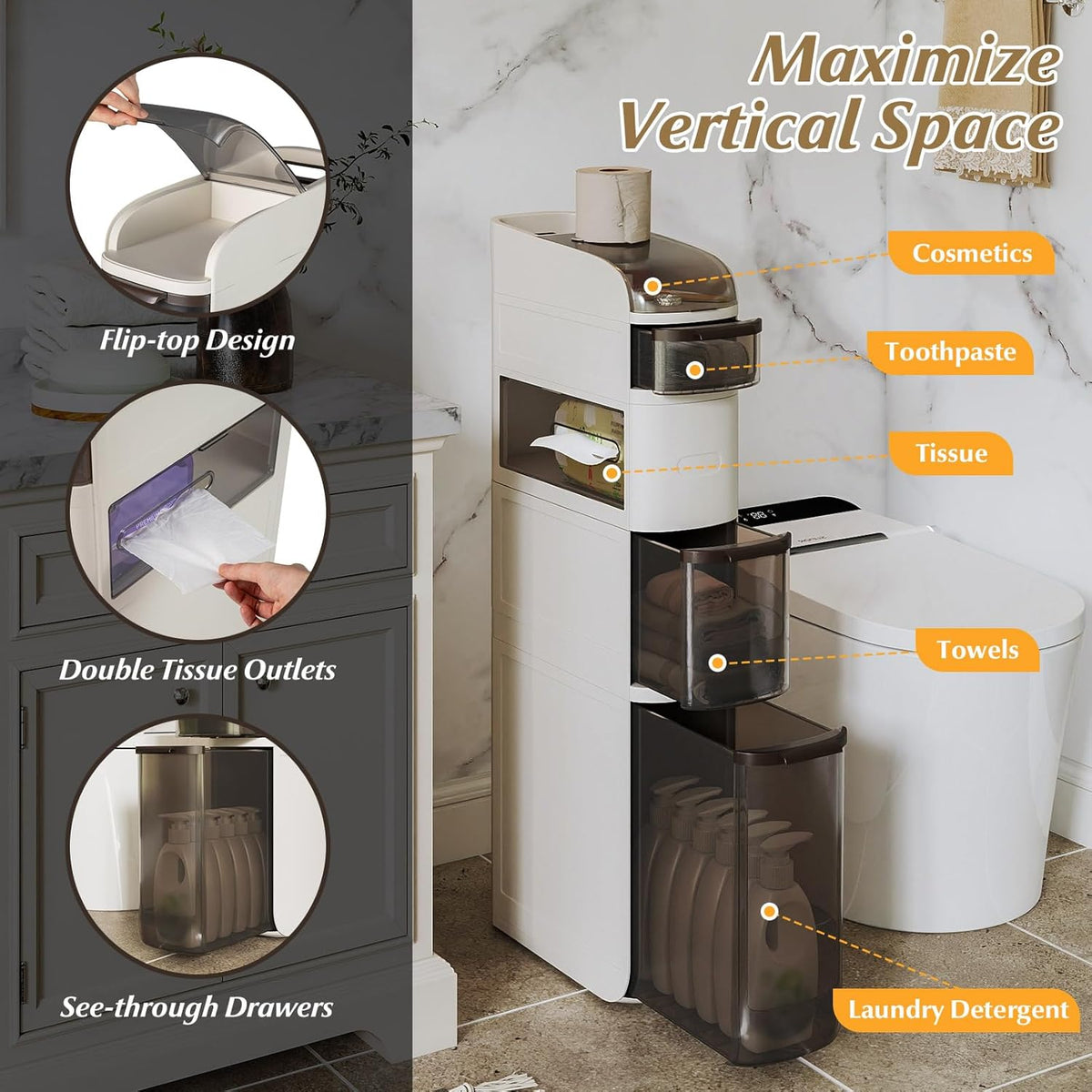 GIANTEX 5-Tiers Narrow Bathroom Storage Cabinet (17'' x 7''x 38.5'')