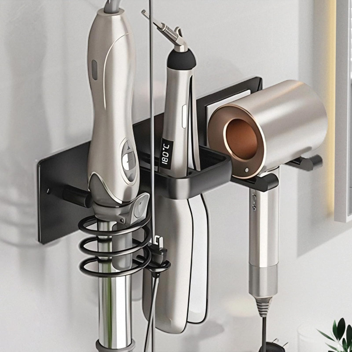 Hair Dryer Holder Wall Mounted,Blow Dryer, Curling Iron, Straightener Holder 3 in 1 Bathroom Metal Hair Tool Organizer Rack-Matte White-2