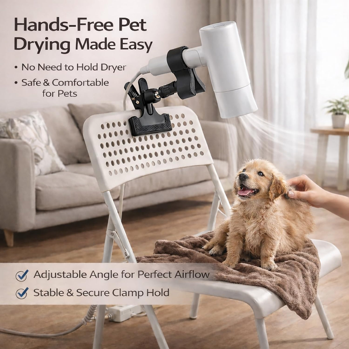 360 Degree Rotating Hands Free Hair Dryer Holder Sturdy Metal Base and Strong Clamp Adjustable and Flexible Blow Dryer Stand for Easy Styling Stable and Easy Installation