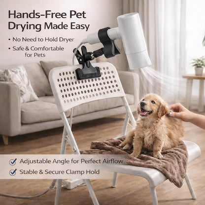 360 Degree Rotating Hands Free Hair Dryer Holder Sturdy Metal Base and Strong Clamp Adjustable and Flexible Blow Dryer Stand for Easy Styling Stable and Easy Installation