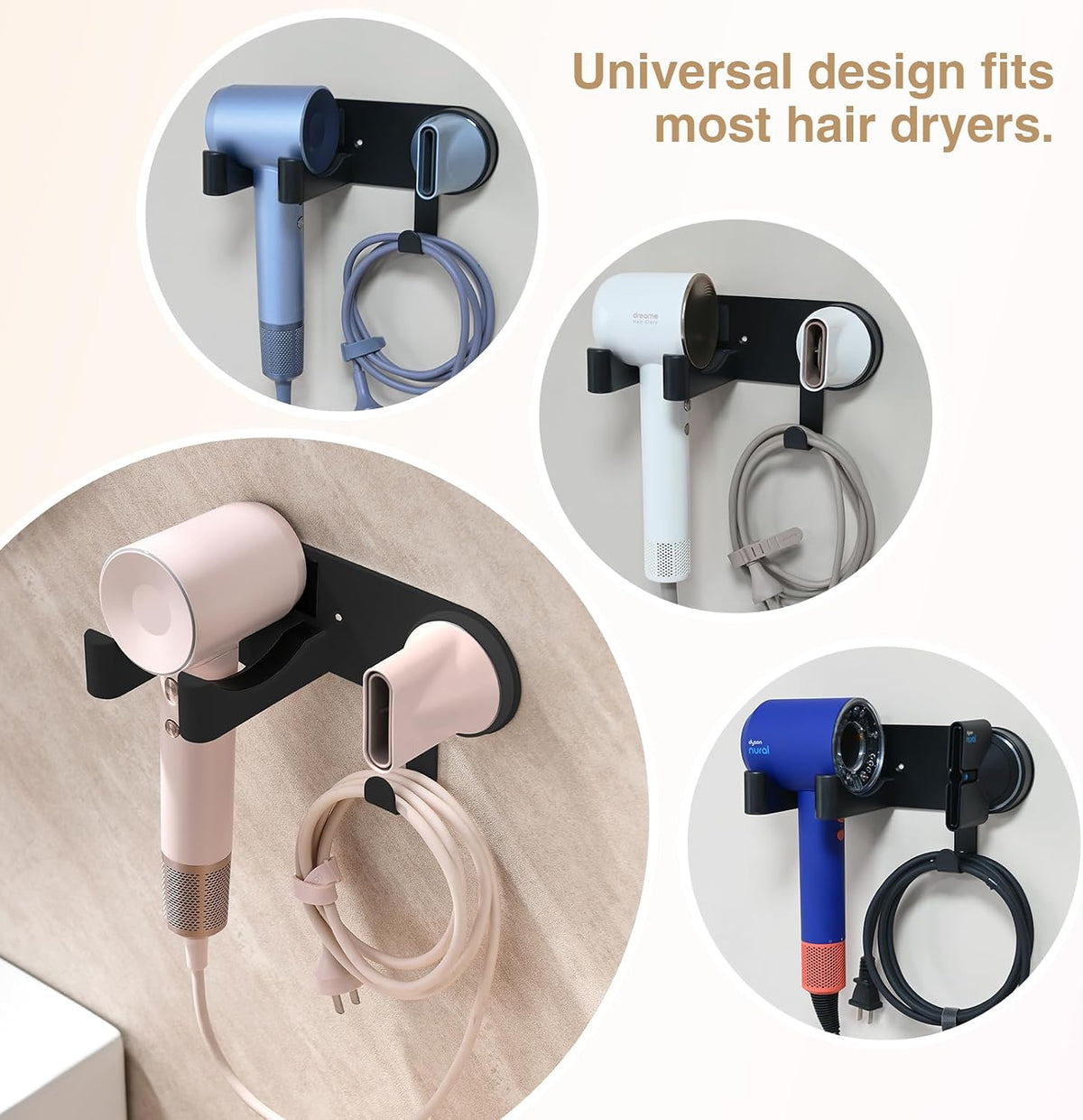 Wall-Mounted Hair Dryer Holder, Adhesive Blow Dryer Craddle