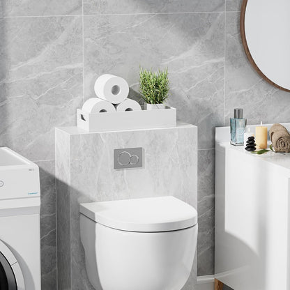 Tank Bamboo Bathroom Tray, Back Toilet Paper Holder Basket Storage, White