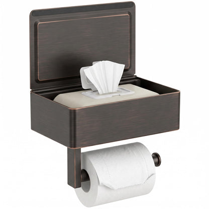 FORIOUS Toilet Paper Holder with Shelf, Wall-Mounted Modern Wipes Dispenser