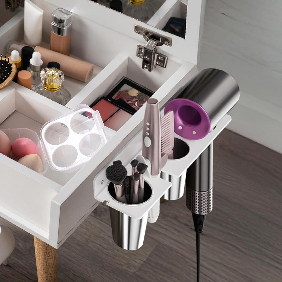 HIIMIEI Hair Tool Organizer Wall Mount, White Acrylic Hot Tool Holder