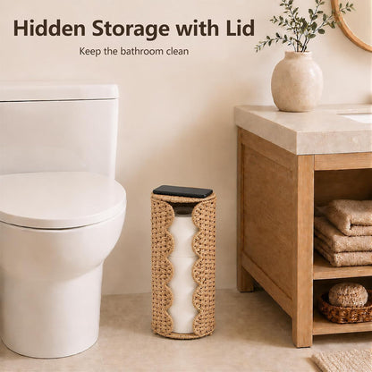 Coeusy Wicker Toilet Paper Holder Stand,Freestanding Bathroom Organizer