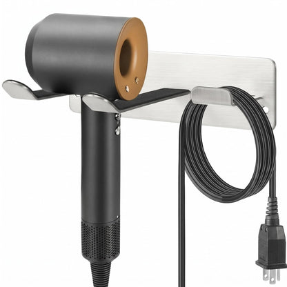 Hair Dryer Holder Wall Mount, Universal No-Drill Stainless Steel Organizer with 3M Adhesive & Screws, Space Saving Blow Dryer Hanger for Bathroom Bedroom Salon RV (Gold)