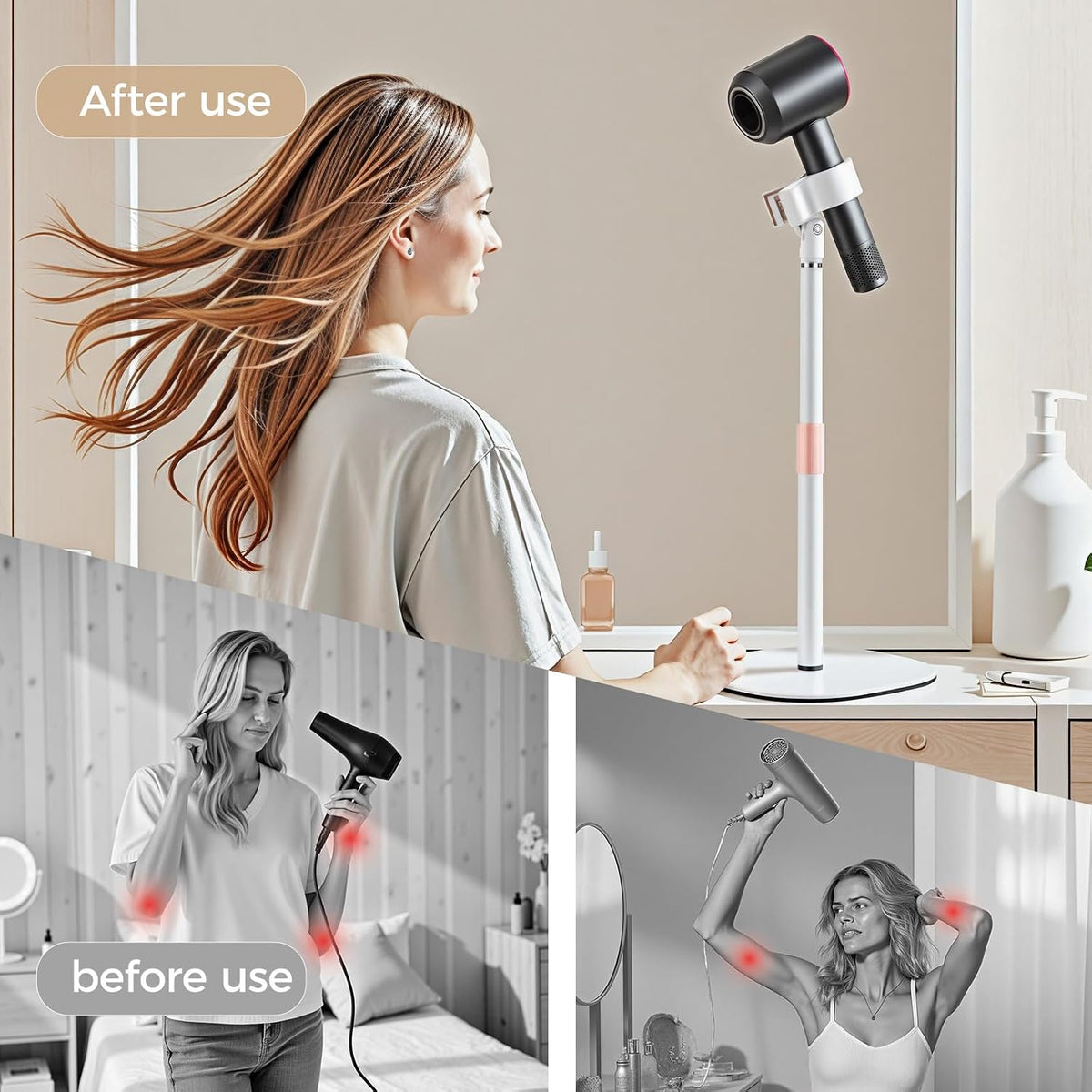 Hair Dryer Stand Holder-19 inch Ultra Stable Blow Dryer Stand White