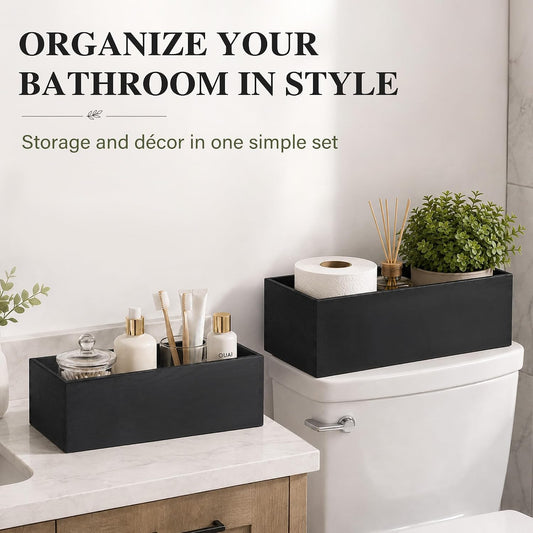 LotFancy Bathroom Decor Box, 2 Sized Wooden Toilet Paper Storage Basket