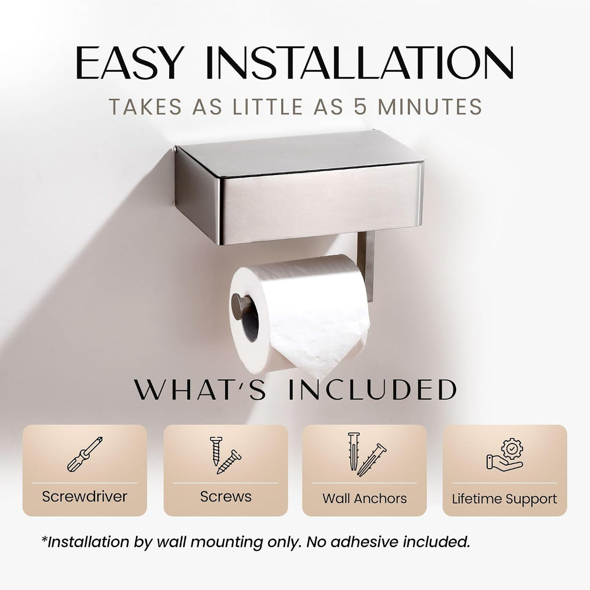 Day Moon™ - Toilet Paper Holder with Shelf - Wall Mount, Brushed Nickel