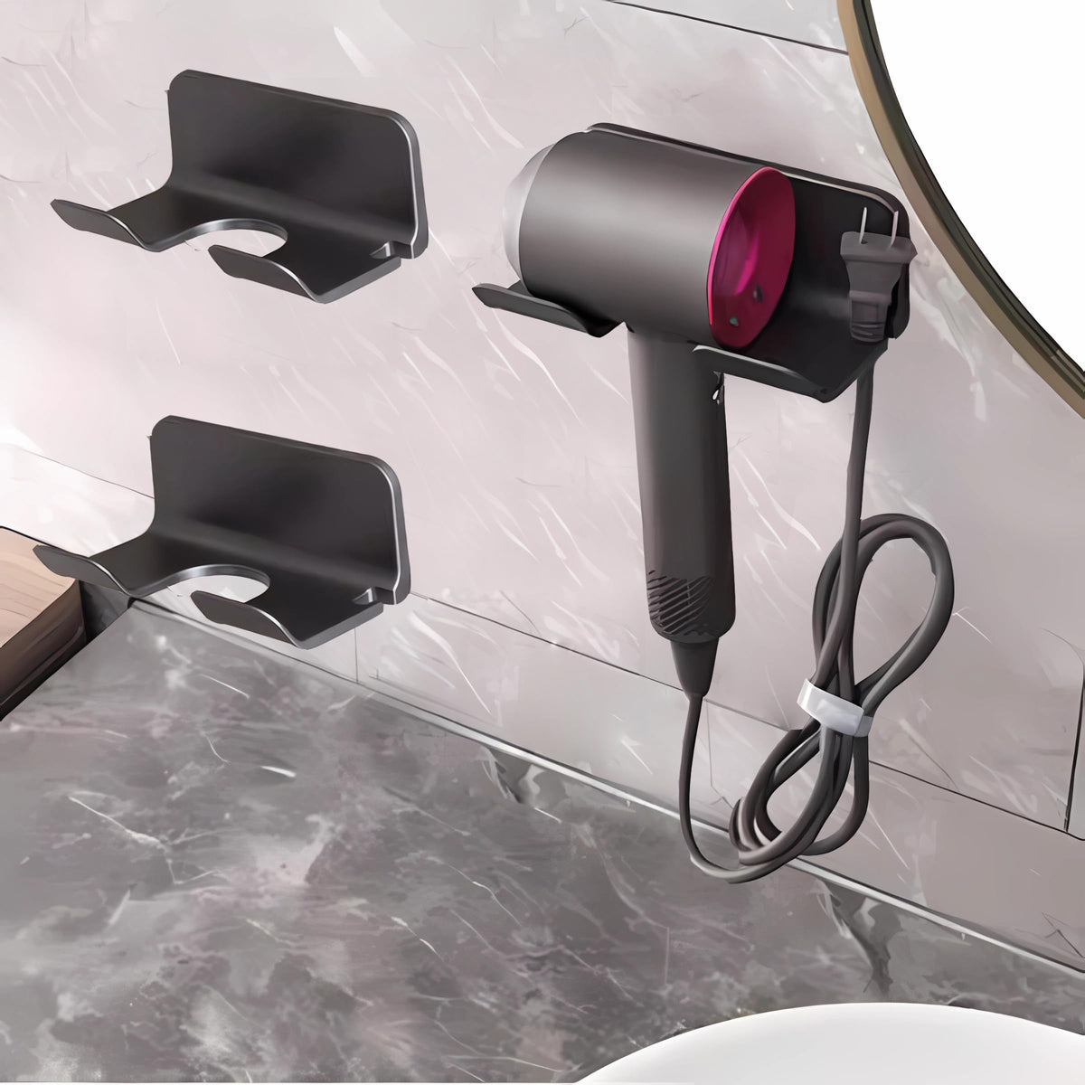 Universal Wall Mount Hair Dryer Holder, No Drill Self Adhesive Rack