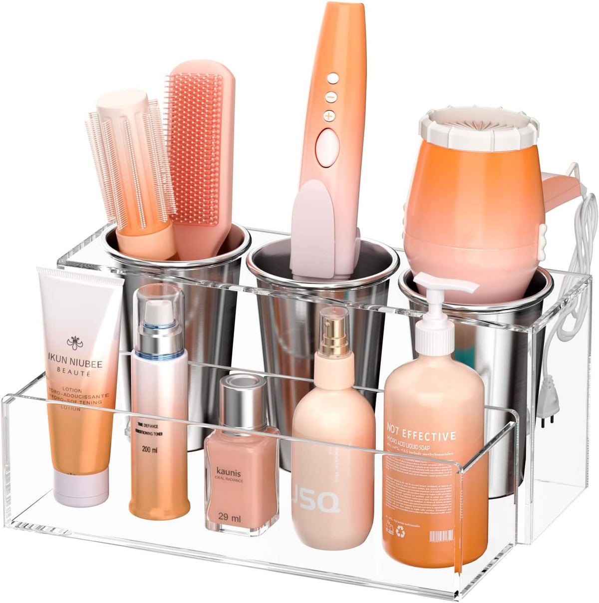 NIUBEE Acrylic Hair Tool Organizer,Hair Blow Dryer Holder with 3 Cups,Clear
