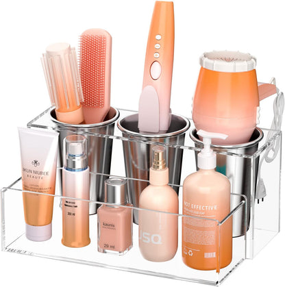 NIUBEE Acrylic Hair Tool Organizer,Hair Blow Dryer Holder with 3 Cups,Clear