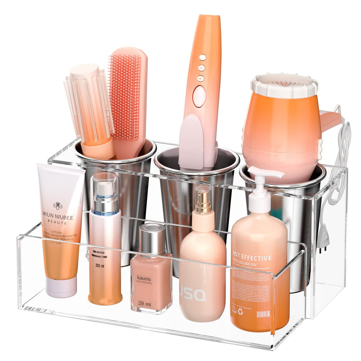 NIUBEE Acrylic Hair Tool Organizer,Hair Blow Dryer Holder with 3 Cups,Clear