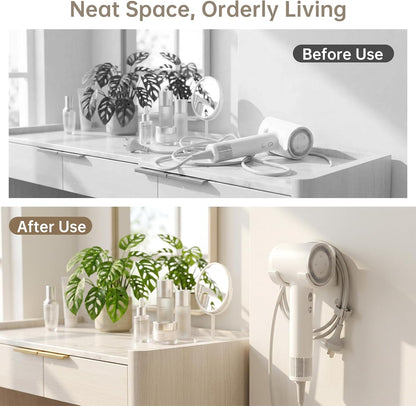 Hair Dryer Holder Wall Mount with Plug & Cord Organizer for Bathroom