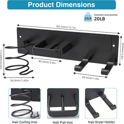 Hair Dryer Holder Hair Tool Organizer Metal Wall Mount(Matte Black)
