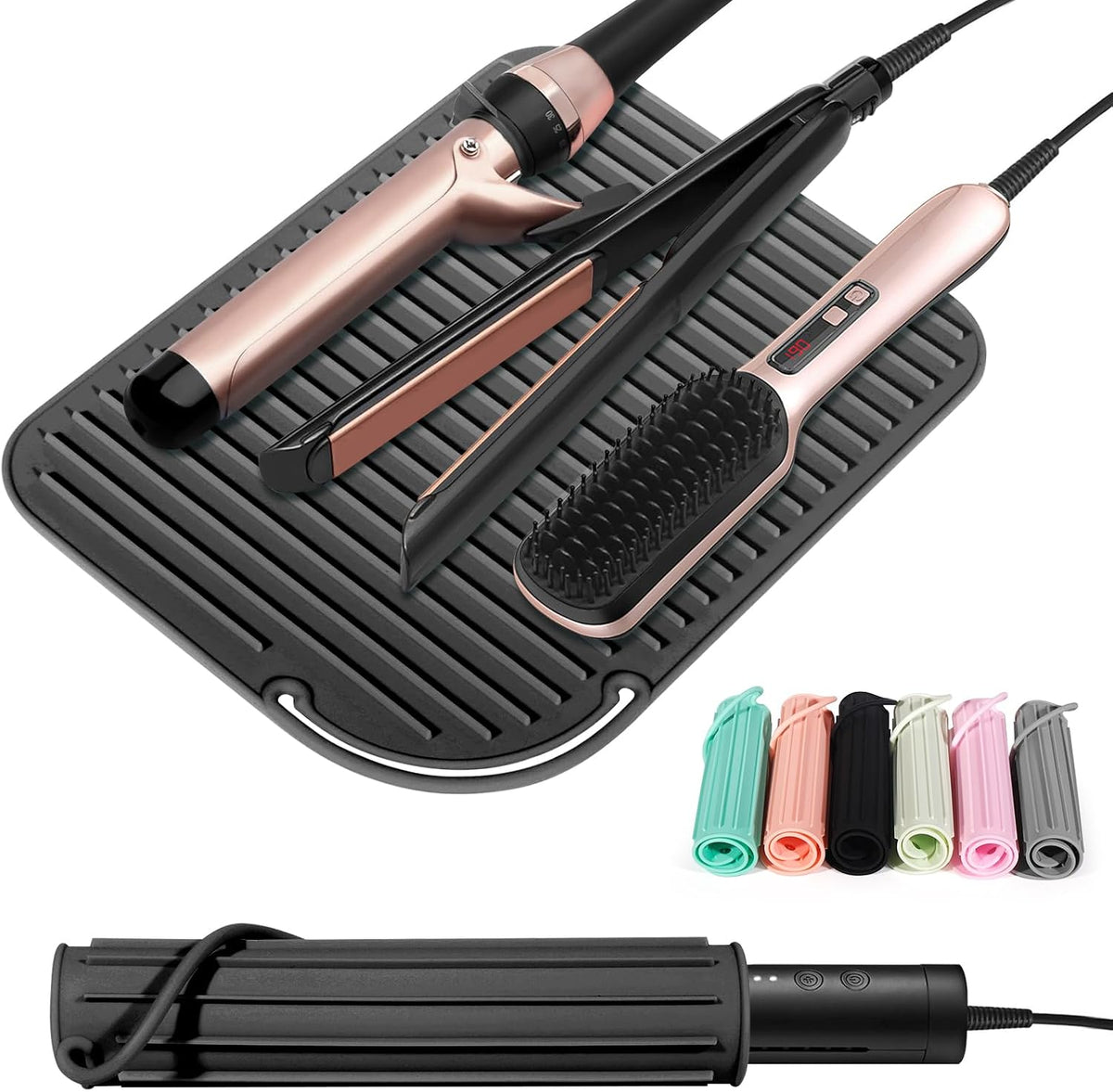 Heat Resistant Mat Large Silicone Hot Hair Tools Holder for Curling Irons Flat Iron Hair Straightener Mat Portable Vanity Pad Accessories/Organizer