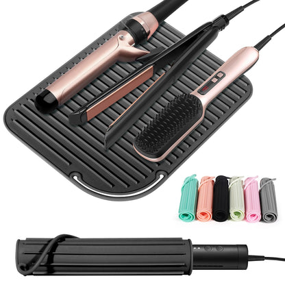 Heat Resistant Mat Large Silicone Hot Hair Tools Holder for Curling Irons Flat Iron Hair Straightener Mat Portable Vanity Pad Accessories/Organizer