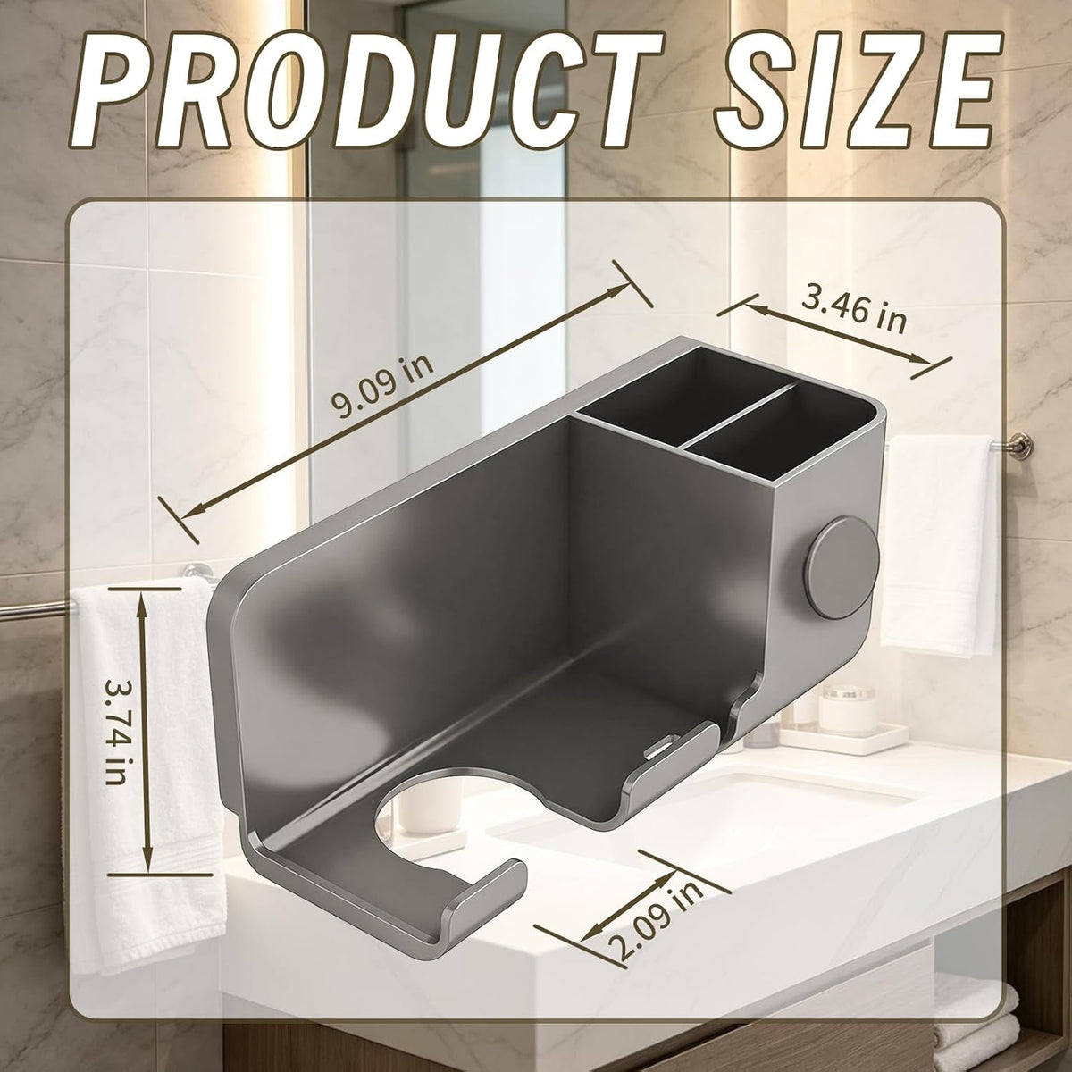 Hair Dryer Holder Wall Mount, Punch Free Blow Dryer Storage Rack with Accessory Organizer for Bathroom