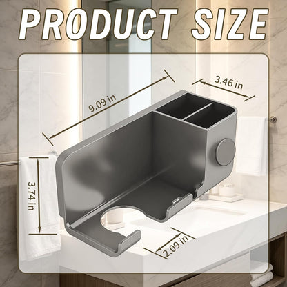 Hair Dryer Holder Wall Mount, Punch Free Blow Dryer Storage Rack with Accessory Organizer for Bathroom