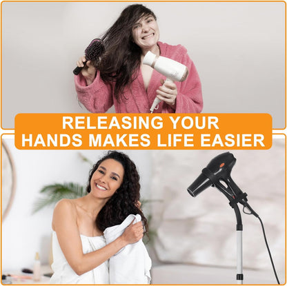 Erytlly Hair Dryer Stand Hands Free 360-Degree Rotating Adjustable Height Metal Hair Dryer Holder Blow Dryer Holder About for 0.5kg Hair Dryer in Bathroom, Vanity, Makeup Room Basic