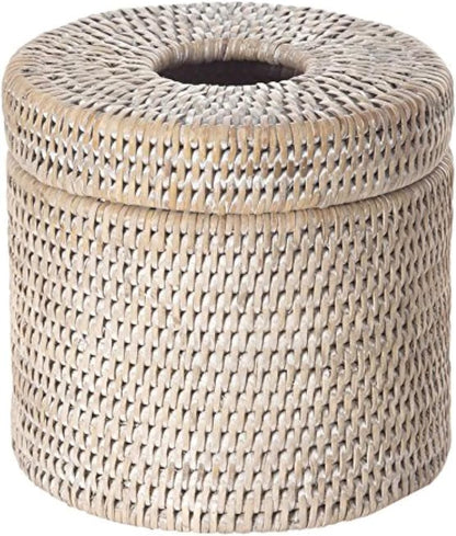 KOUBOO La Jolla Rattan Toilet Paper Holder with Lid, White Wash, Bathroom