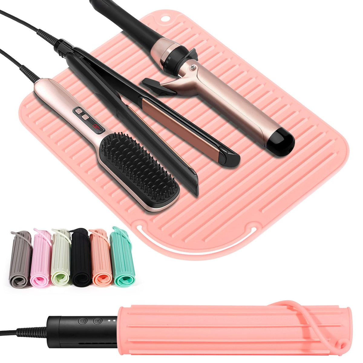 Heat Resistant Mat Large Silicone Hot Hair Tools Holder for Curling Irons Flat Iron Hair Straightener Mat Portable Vanity Pad Accessories/Organizer