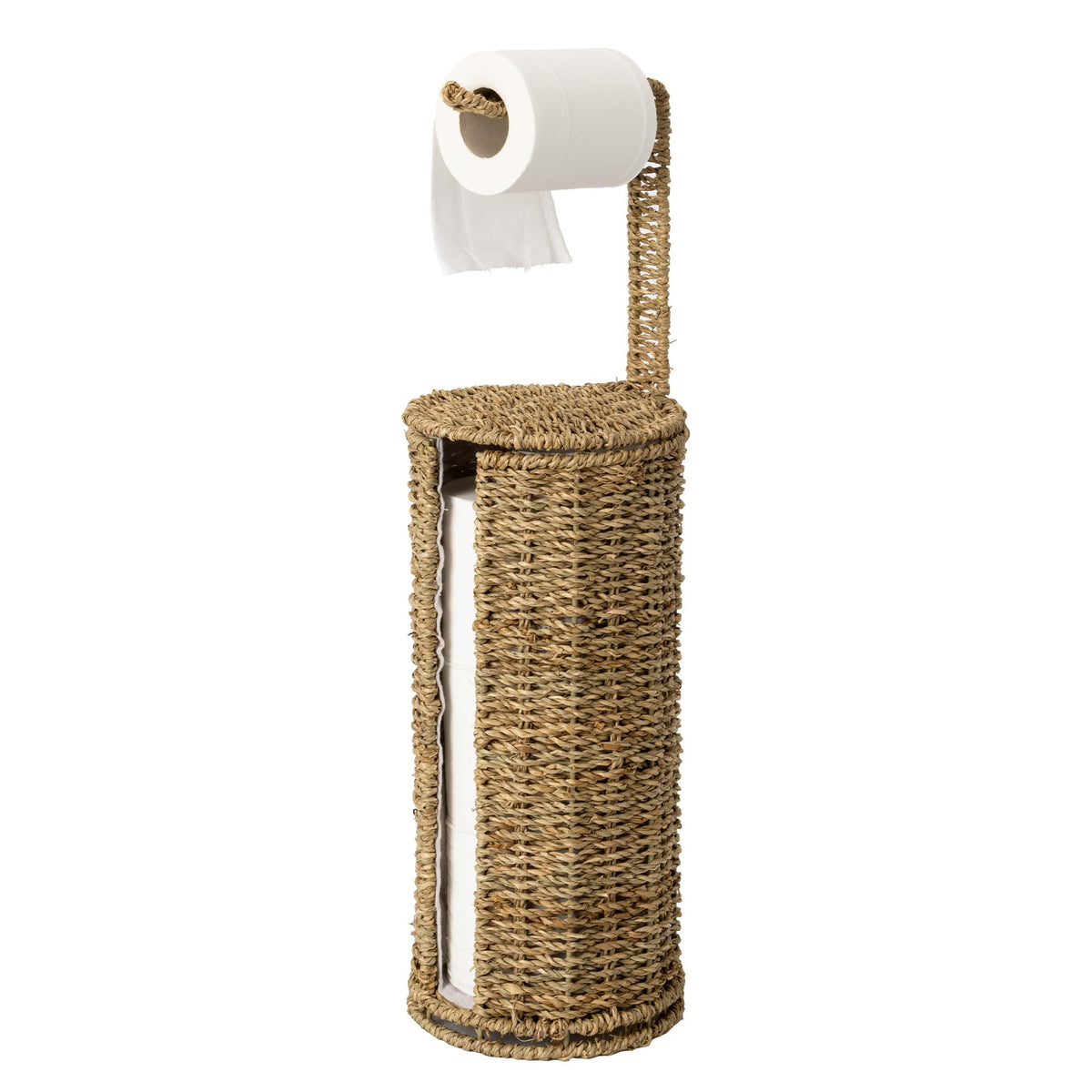 StorageWorks Seagrass Free Standing Toilet Paper Holder Stand for Bathroom, 3 Rolls of Toilet Tissue Storage with a Built-in Cloth Lining, Toilet Roll Holder Stand with Lid
