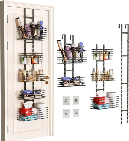 Yuyetuyo 5-Tier Over The Door Organizer Bathroom - Hair Dryer Holder - Hair Tool Organizer Adjustable Height, DIY Bathroom Storage Shelf Wall Mounted for Flat/Curling Irons, Straighteners, Skincare