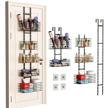 Yuyetuyo 5-Tier Over The Door Organizer Bathroom - Hair Dryer Holder - Hair Tool Organizer Adjustable Height, DIY Bathroom Storage Shelf Wall Mounted for Flat/Curling Irons, Straighteners, Skincare
