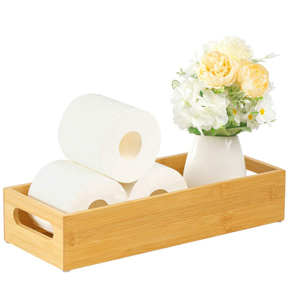 Tank Bamboo Bathroom Tray, Back Toilet Paper Holder Basket Storage, White