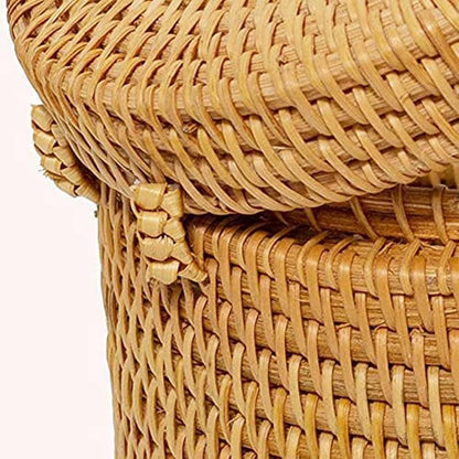 2Pcs Rattan Tissue Box Toilet Paper Cover Wicker Decorative Holders with Lid for Storage Single Roll and Tissues