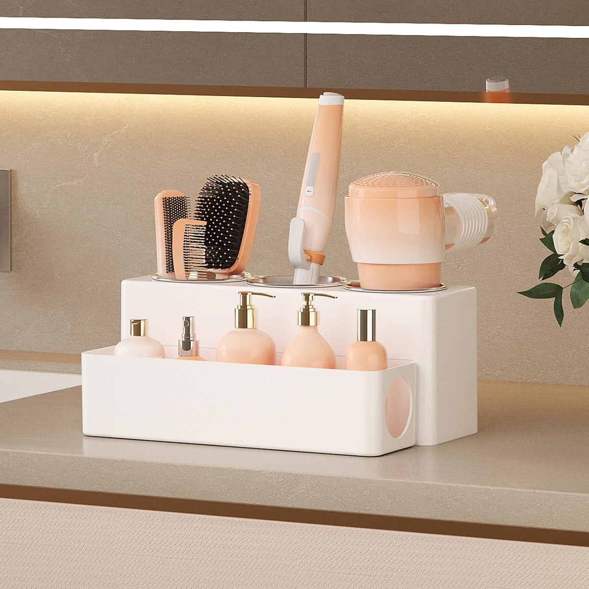 Lifewit Hair Tool Organizer Dryer Holder Countertop with 3 Cups, White