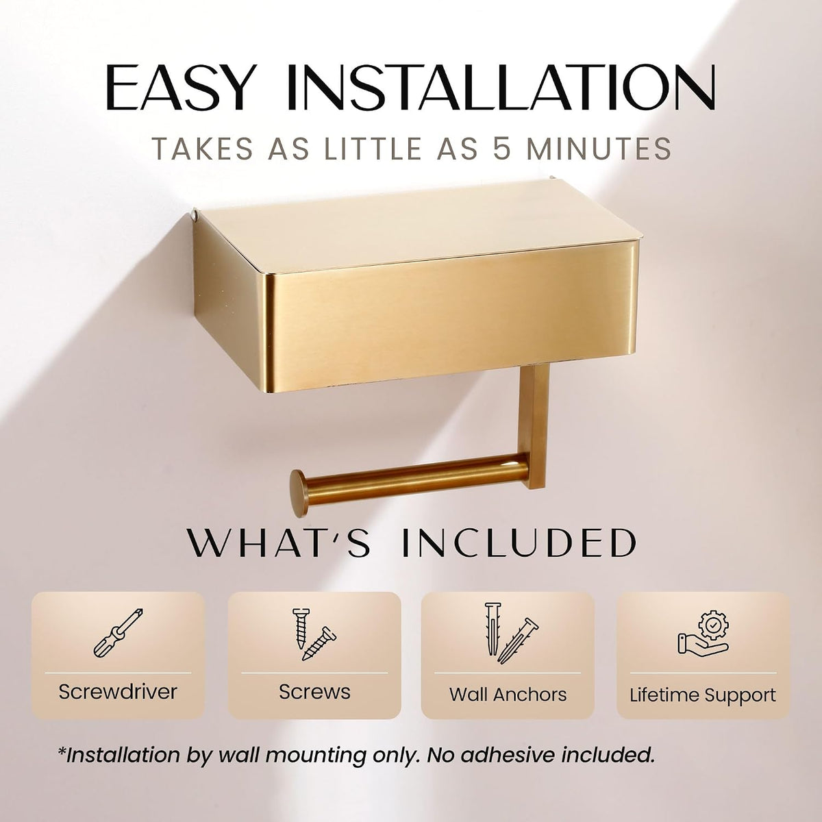 Day Moon™ - Toilet Paper Holder with Shelf & Storage - Wall Mount, Gold
