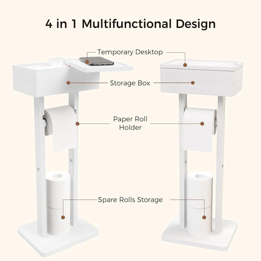 Wealone 4-in-1 White Toilet Paper Holder Stand with Storage Shelf Box