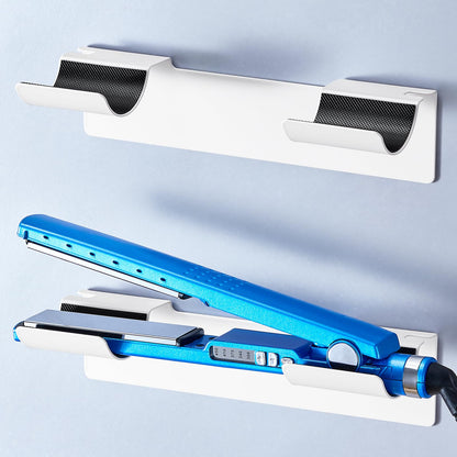 2 PCS Wall Mount Curling Iron Holder and Hair Tool Organizer with Adhesive, Multifunctional Hot Flat Iron and Hair Straightener Holder Storage Stand for Vanity, Cabinet and Wall, Black